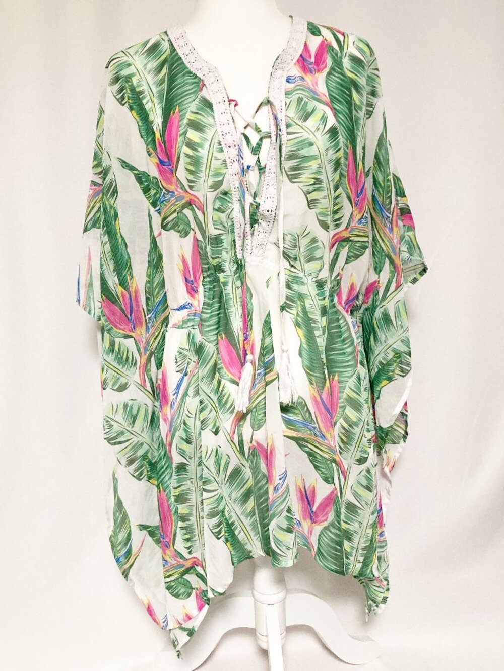 TiNiBiKiNi Swimwear Tropical Palm Leaf Bird of Paradise Kimono Cover Up L/XL
